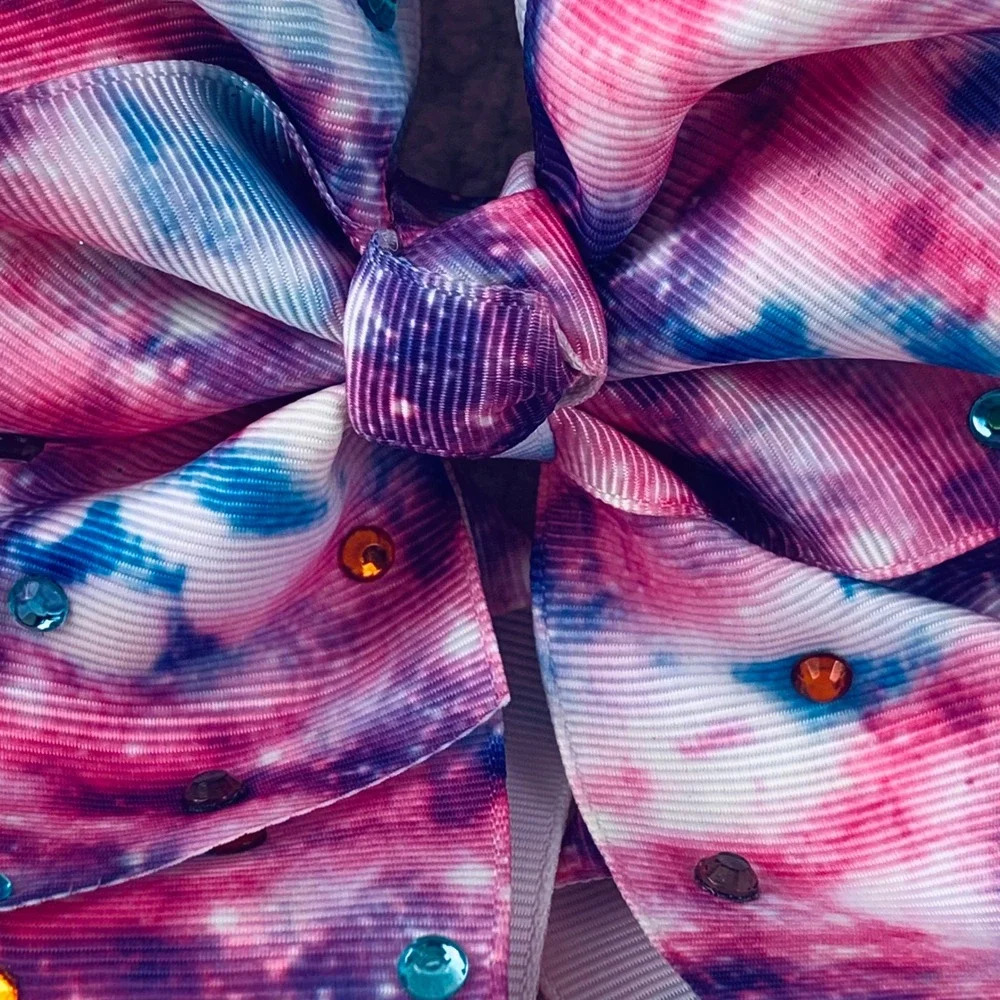 JoJo Siwa Hair Bow Girls Pink Galaxy Tie Dye Rhinestone Signature Heart Charm‎